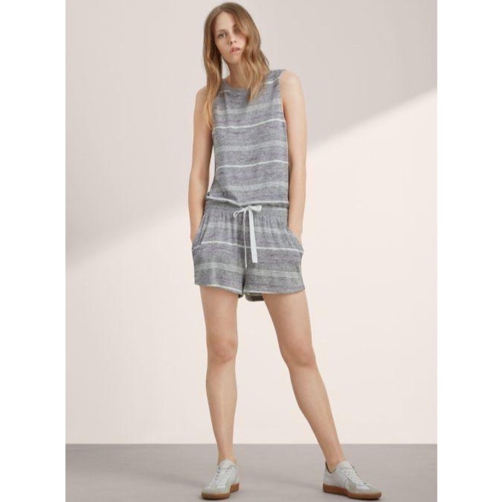 Aritzia Wilfred Free Izabel Romper Stripe Gray Purple Drawstring XXS